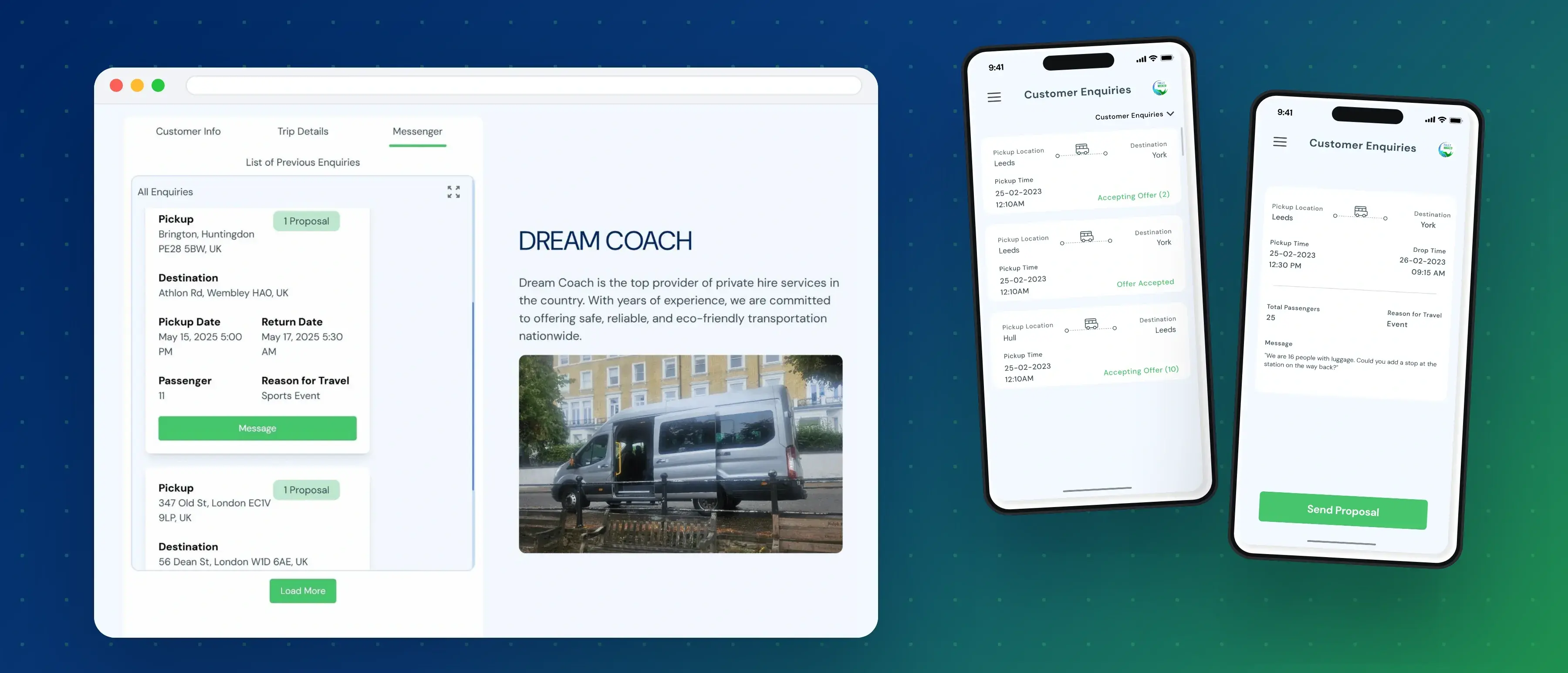 Prebooked widget on a website and enquiries in the app