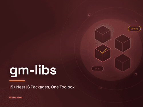 The gm-libs package family: fourteen versioned NestJS packages installed into every project the studio ships.