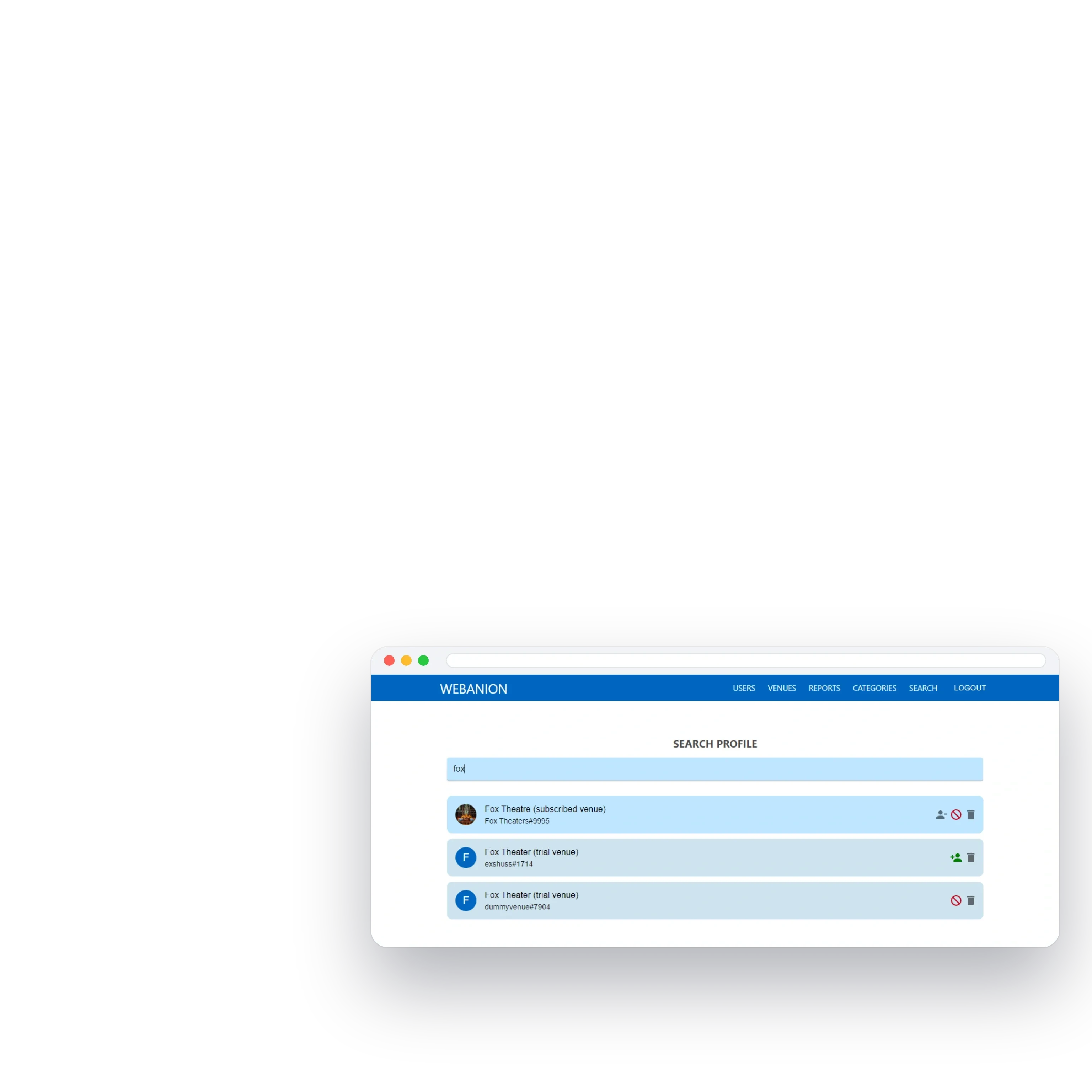 Searching profiles by name in the admin