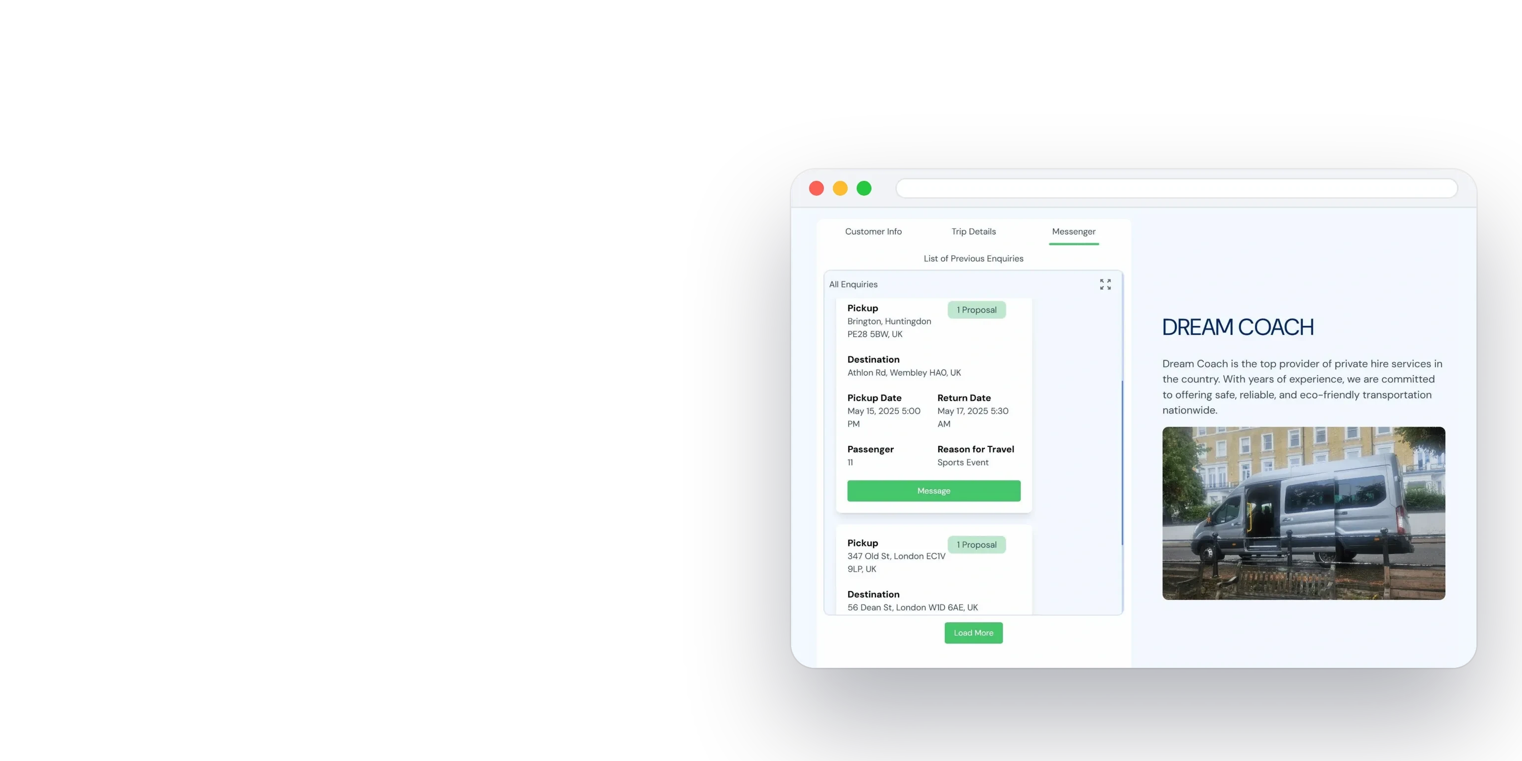 The Prebooked widget on a website: the customer's enquiries and messenger beside the operator's own page