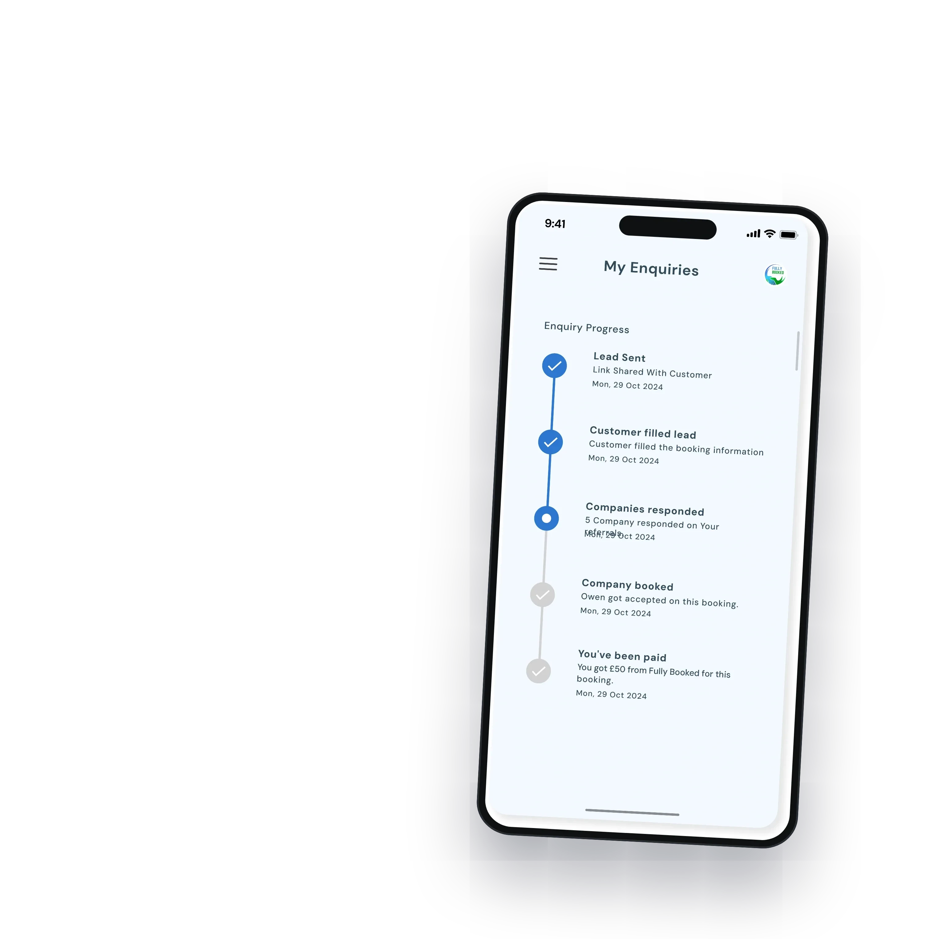 The lead tracker: sent, filled in, companies responded, booked, paid