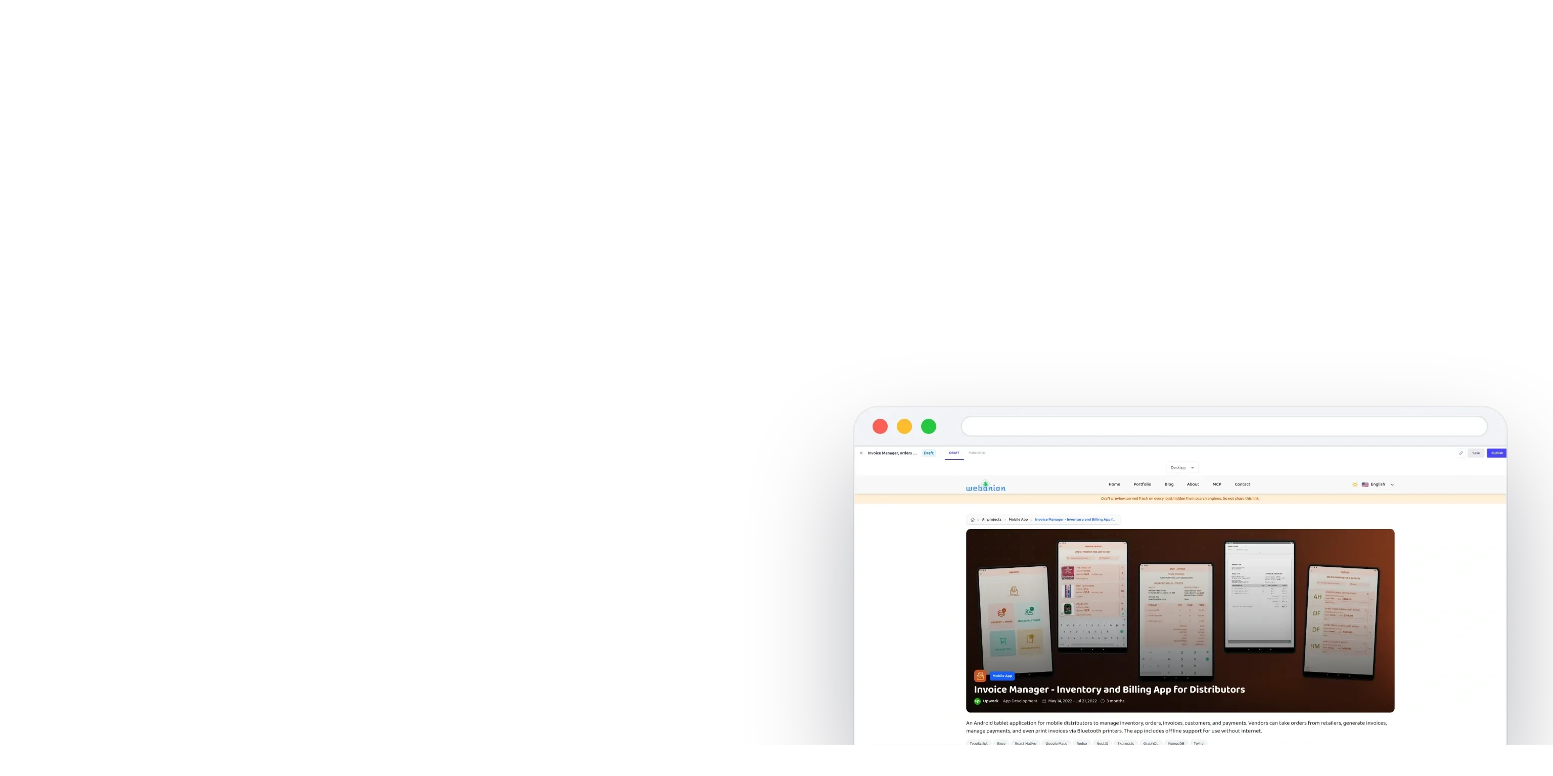 The draft preview of the same story on the real site, hidden from search engines until it is published