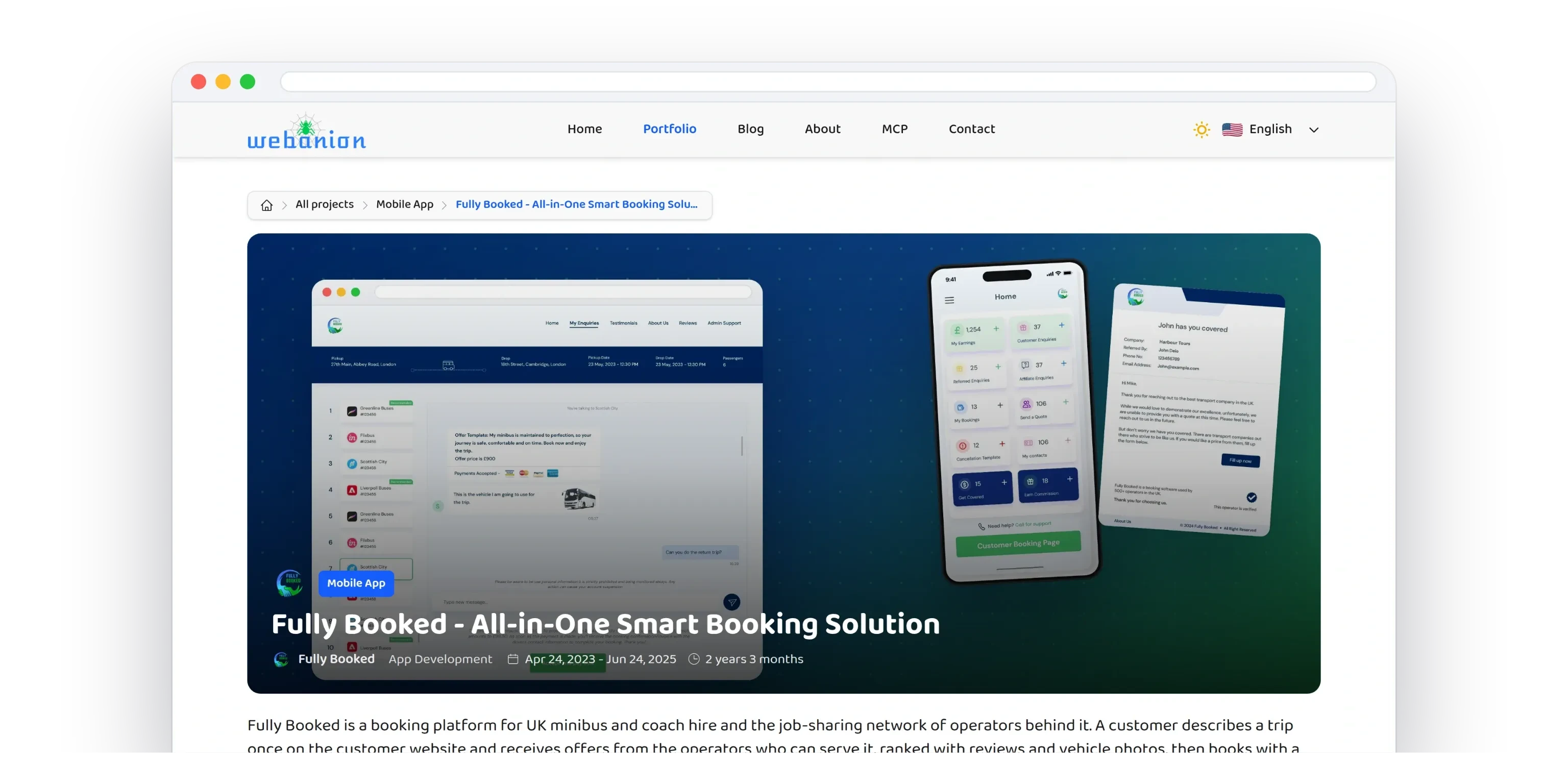 A live published story in one window: the site header, the story cover, the project summary and its sections running down the page
