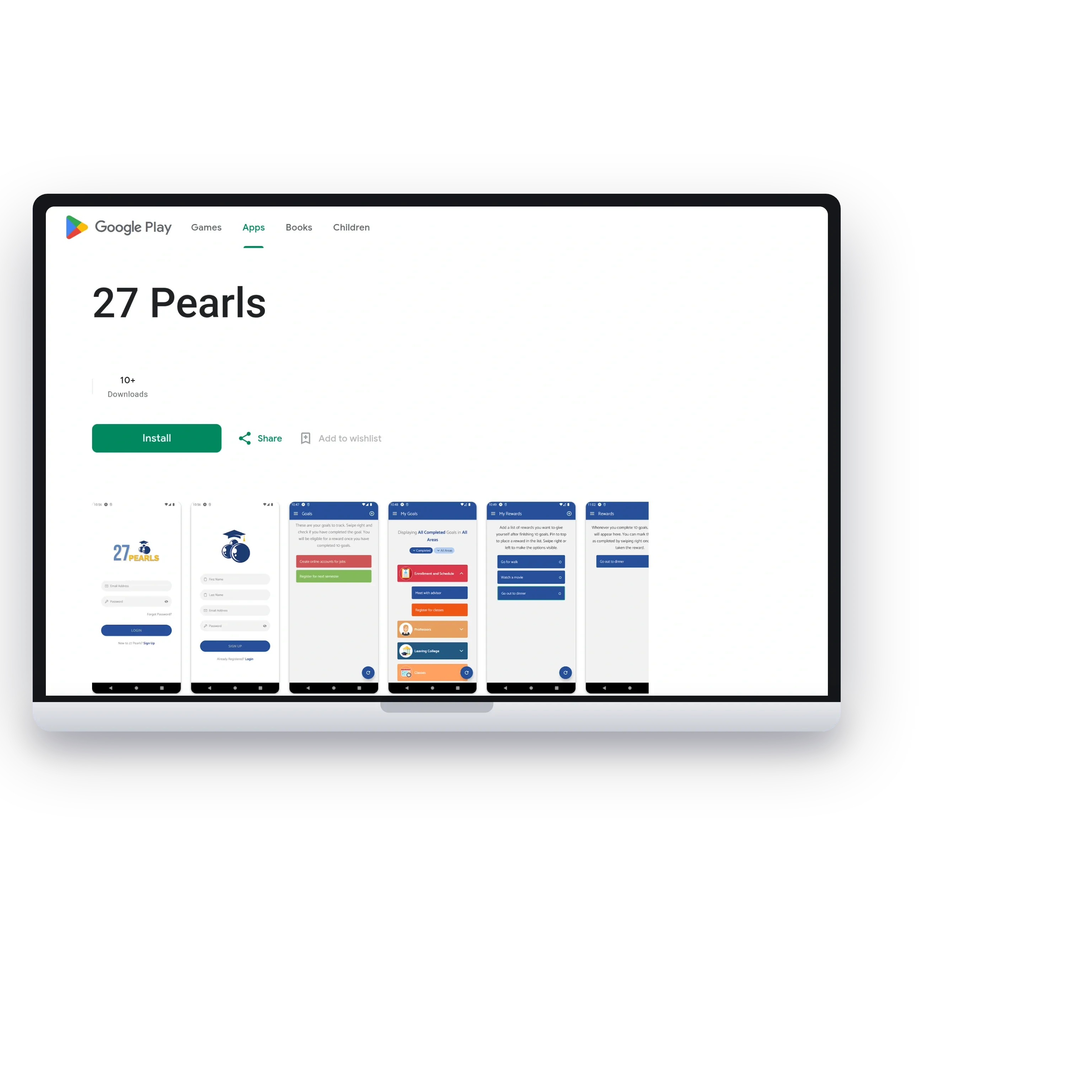 The 27 Pearls listing on Google Play with its phone screenshots