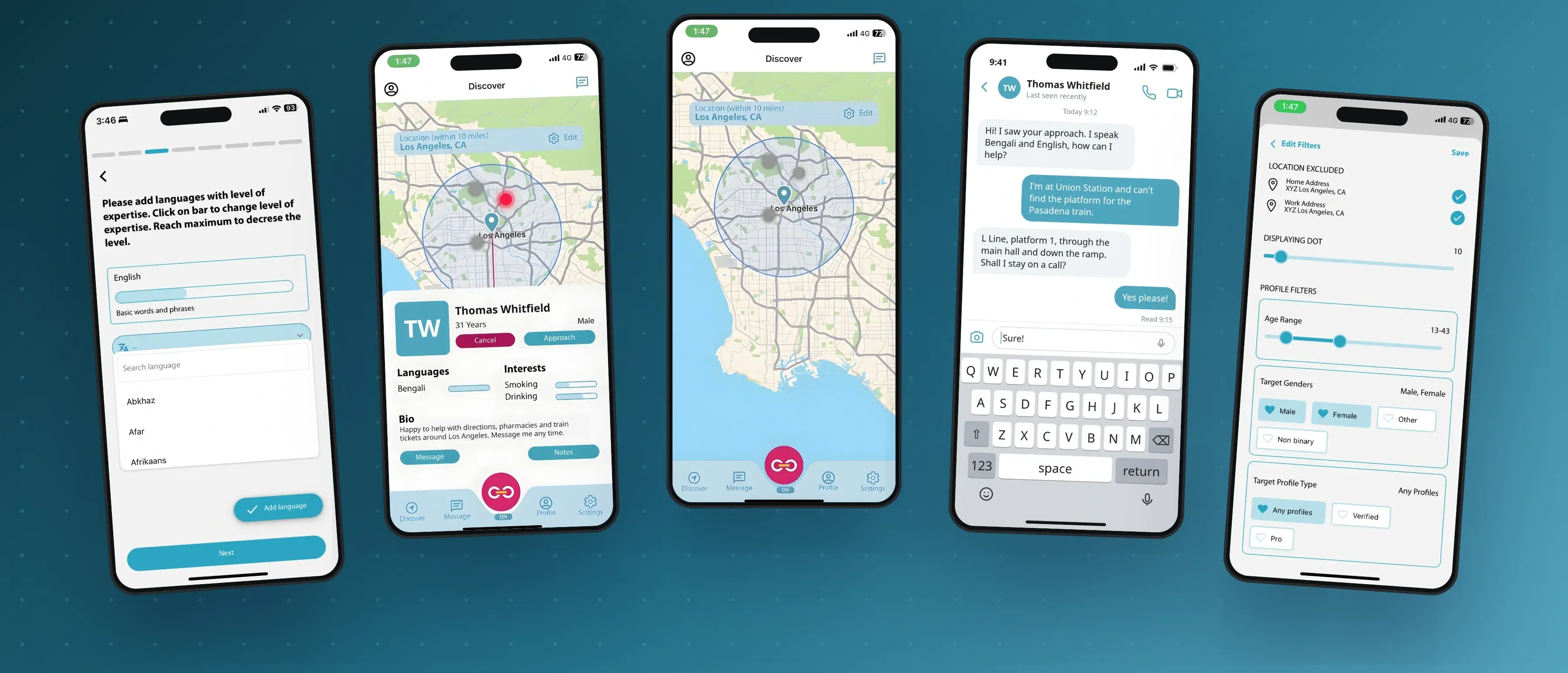 Carriage: languages, approach, the home map, chat, filters