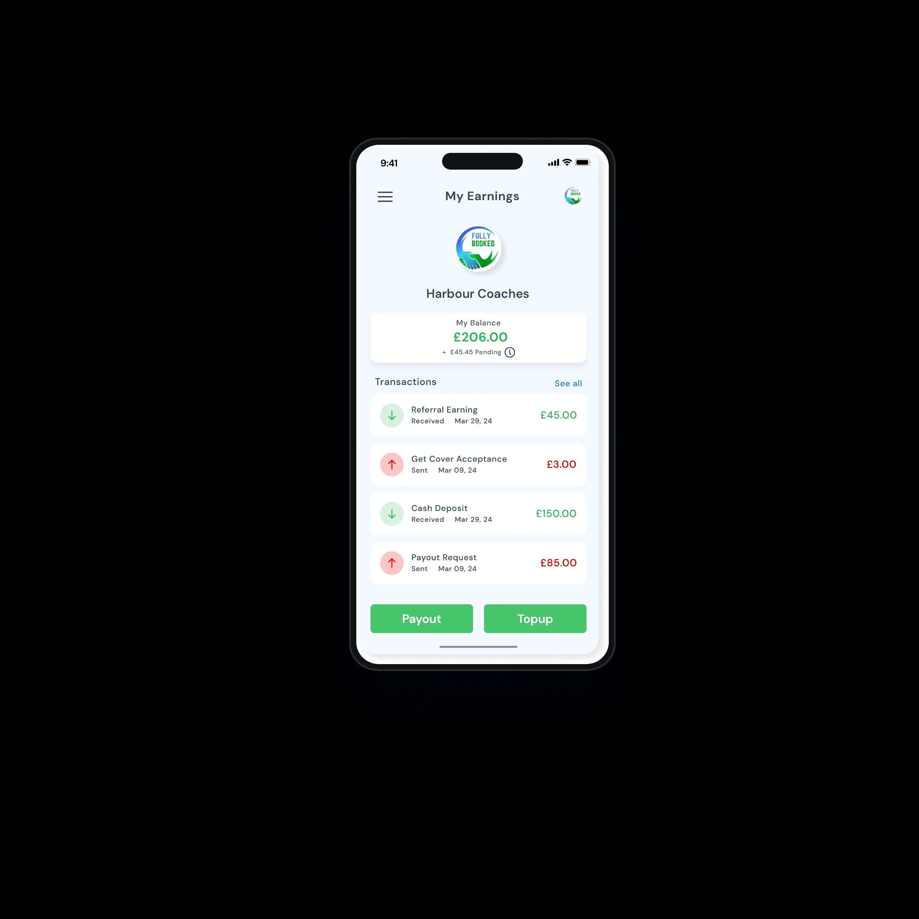 The operator wallet with balance and pending earnings