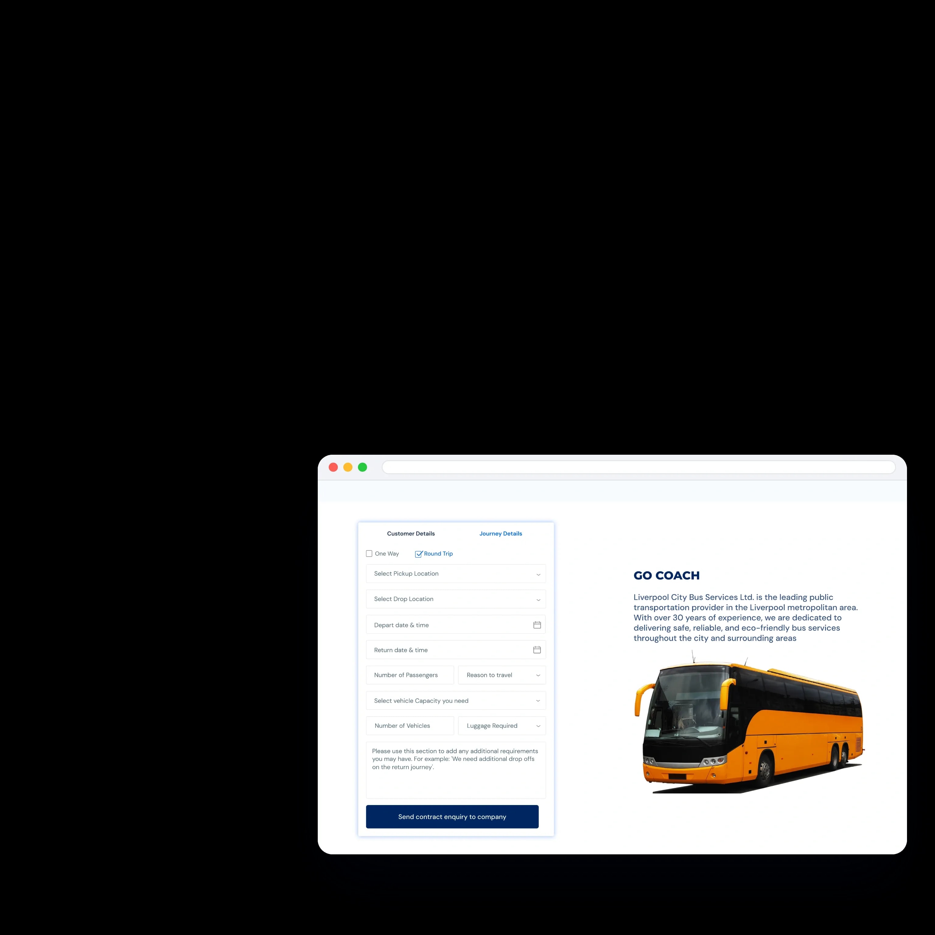 The booking form on the business page beside the operator's introduction