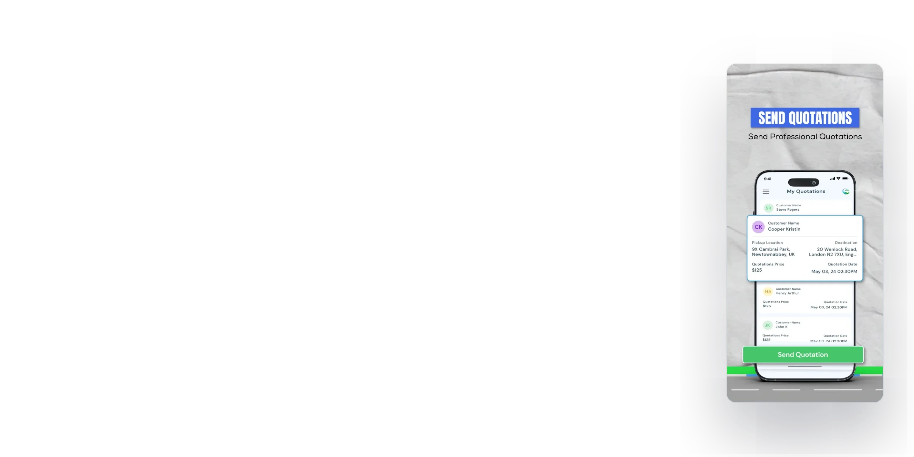 The send quotations screenshot for Android