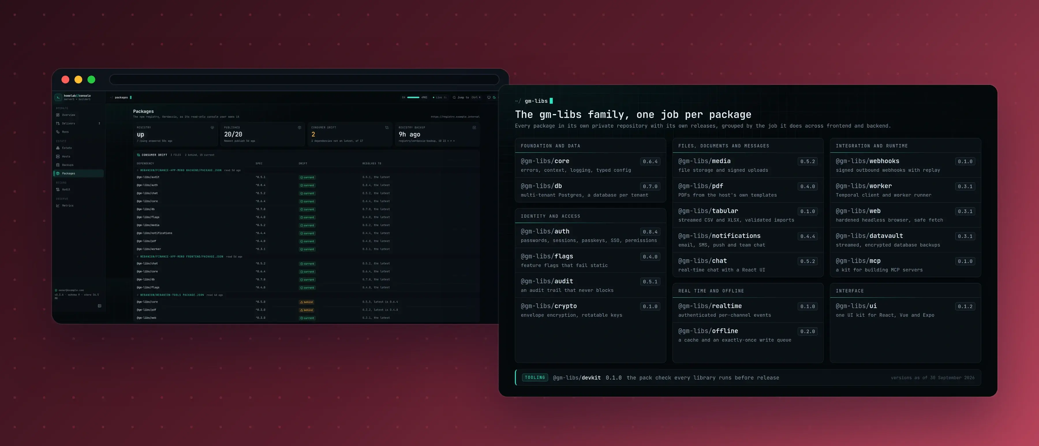 gm-libs packages in the homelab console