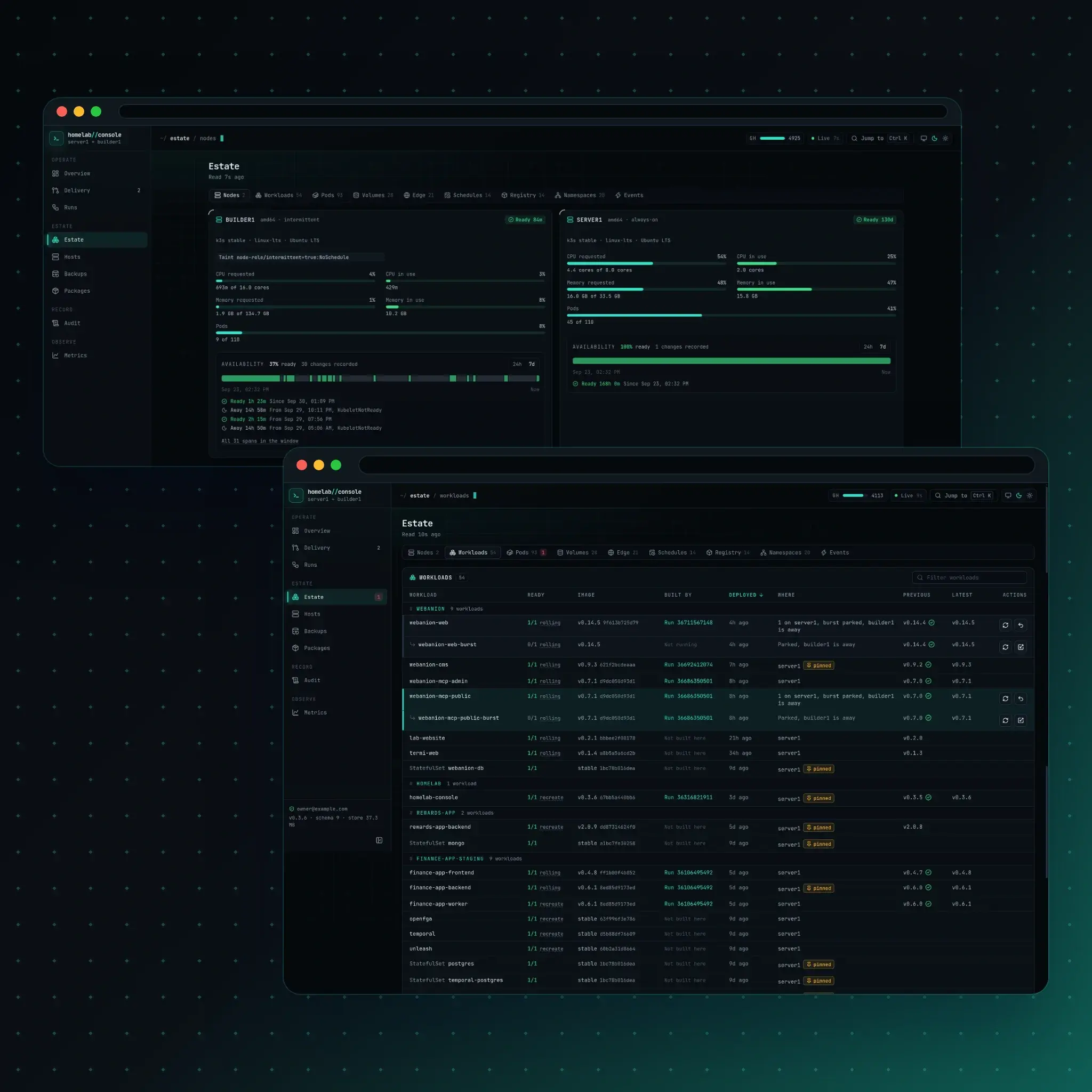 The cluster's nodes and workloads in the console